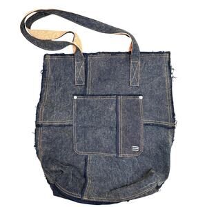 Urban Outfitters Denim Tote Black Orange Distressed Grunge School Book Bag